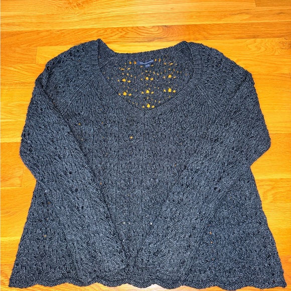 American Eagle Outfitters Open Knit Sweater XL Gray Boho Chunky Pullover - Picture 2 of 7